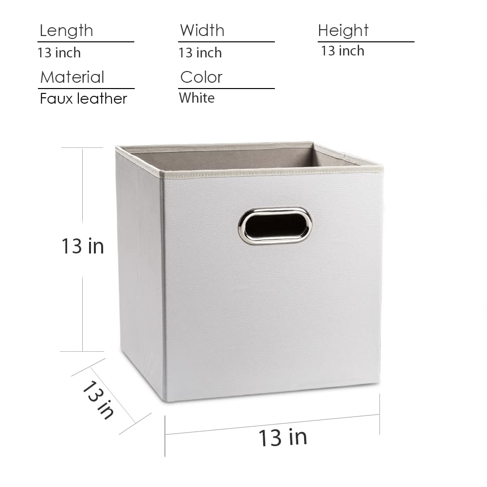 PRANDOM Leather Foldable Cube Storage Bins 11x11 inch [4-Pack] Fabric Storage Baskets Cubes Drawer with Cotton Handles Organizer for Shelves Nursery Closet Bedroom Clothes Black