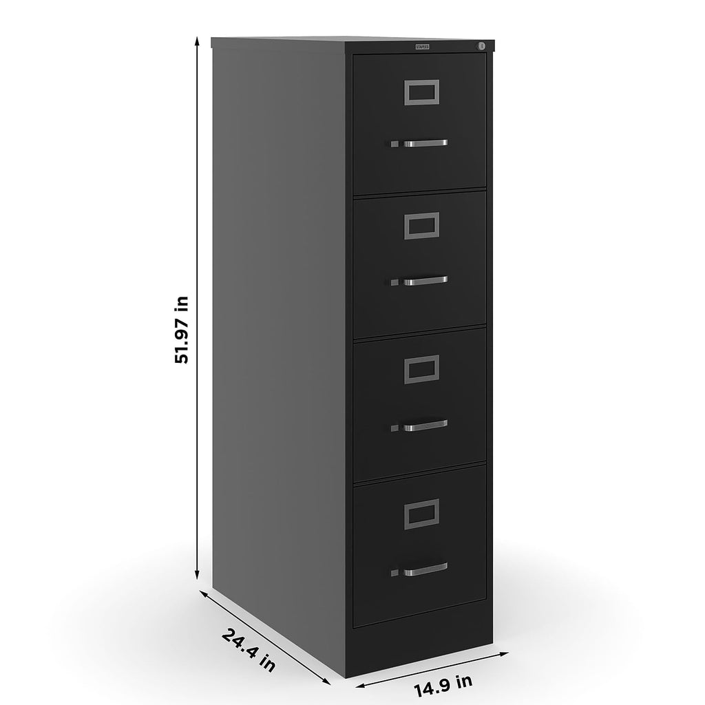 Staples 4-Drawer Vertical File Cabinet, Letter Size Documents, Lockable, 25" D x 15" W x 51.97" H, Black