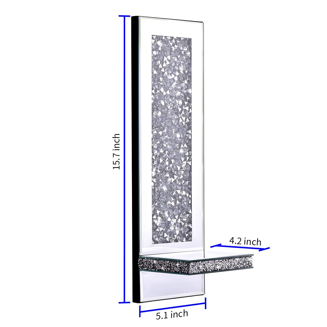 Aeveco Crystal Crush Diamond Mirrored Candle Sconces, Silver Wall Candle Holder Set of 2, Wall Decorations for Living Room，Dining Room (Rectangle (Style 4))