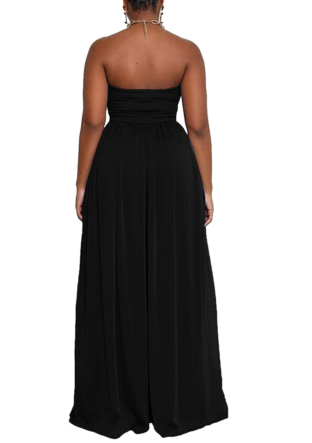 Ophestin Women's Strapless Tube Wide Leg Jumpsuits Smocked Women Jumpsuits Dressy Casual Flowy One Piece Jumpsuits Rompers