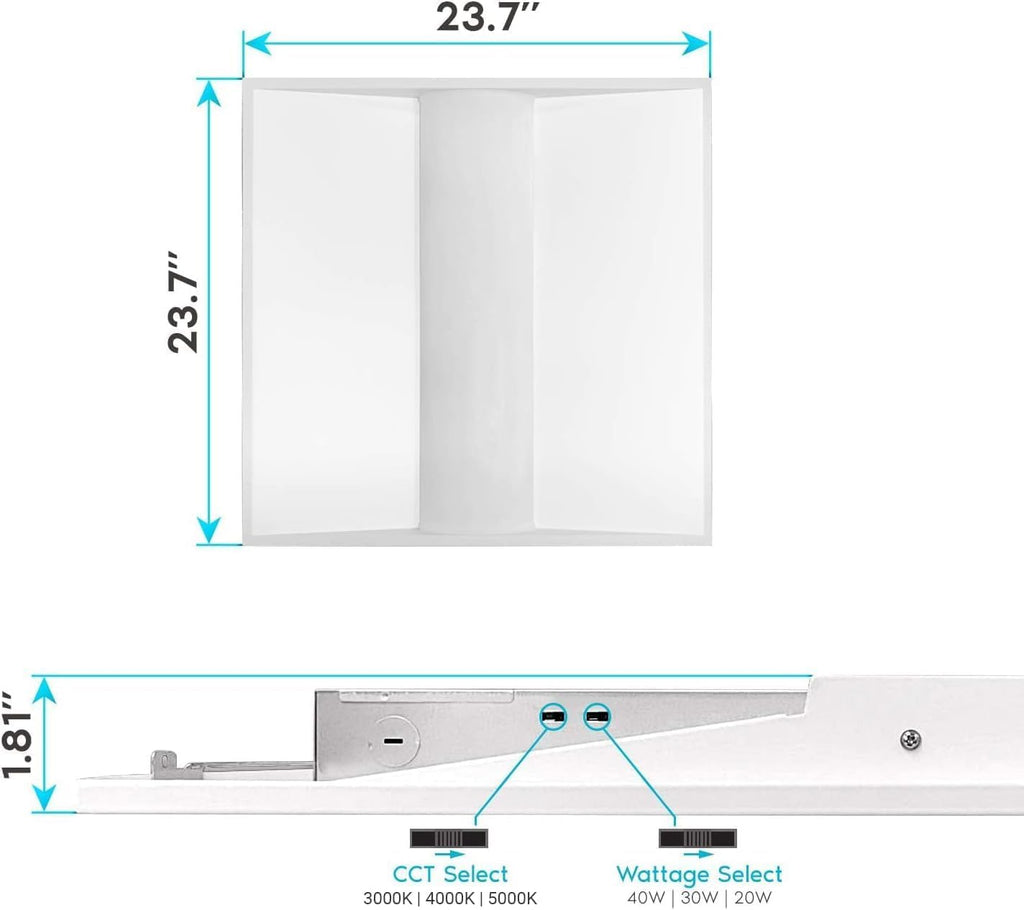 2x2 FT Center Basket LED Troffer Panel Light, 20/30/40W, 3 Color Options 3000K | 4000K | 5000K, Dimmable Drop Ceiling Lights, 2500/3750/5000 Lumens, Damp Rated, 120-277V, Premium (4 Pack)