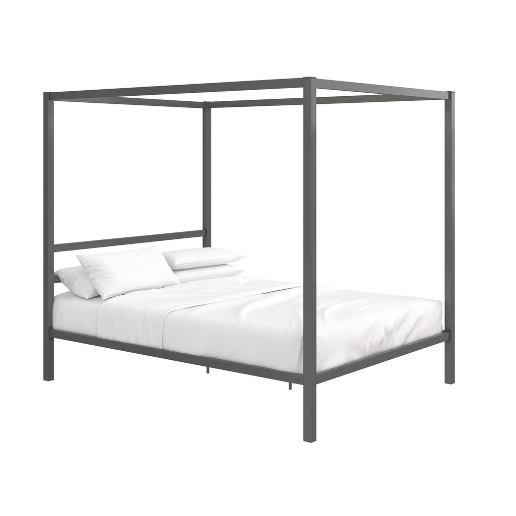 DHP King Metal Canopy Bed, Modern Design with Built-In Headboard, Sturdy Frame, No Box Spring Needed, Gunmetal Gray