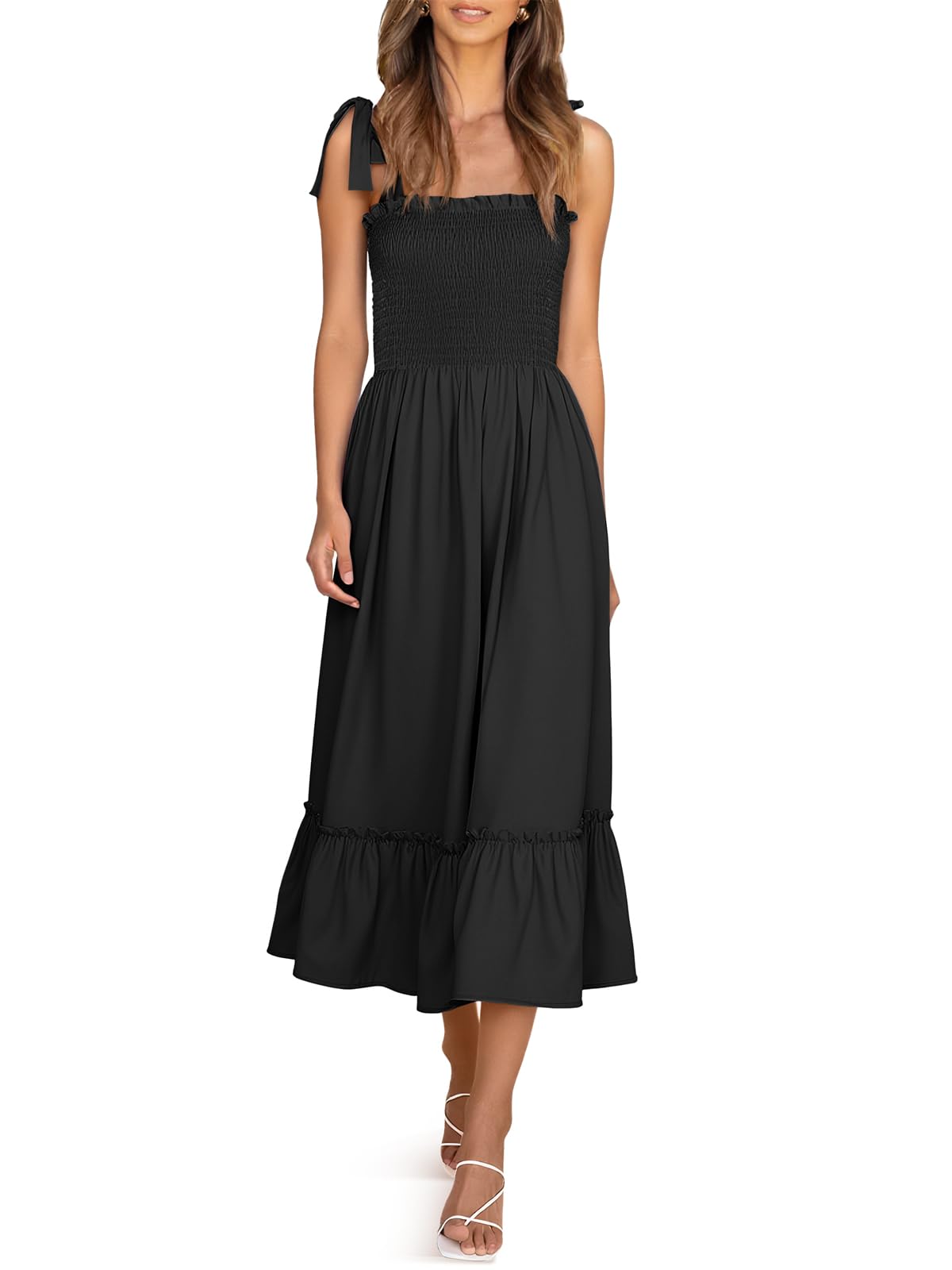 Imily Bela Womens Summer Floral Maxi Dress Boho Tie Strap Sleeveless Smocked A Line Beach Sundress Long Dresses