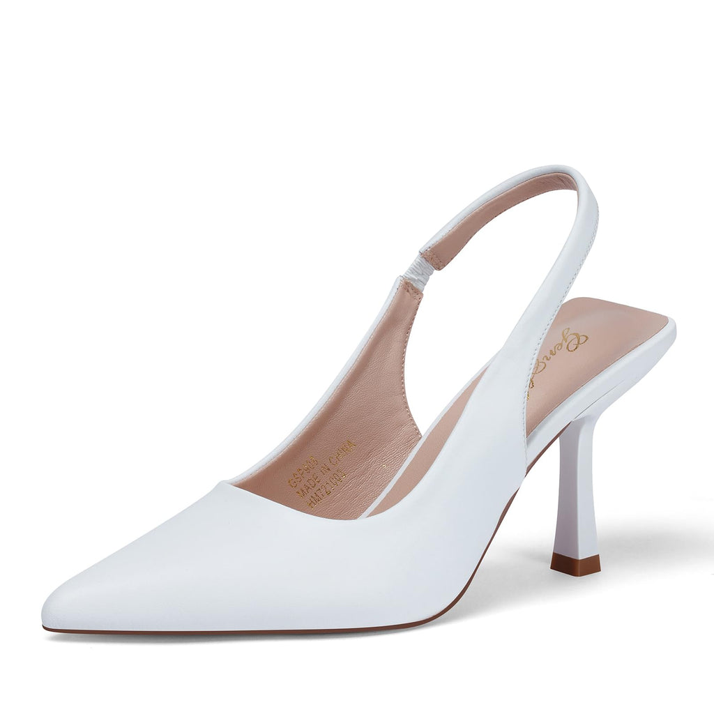 GENSHUO Women's Slingback Kitten Heel Pointed Closed Toe Stiletto Pumps Slip on Elastic Strap Wedding Party Dress Sandals Shoes