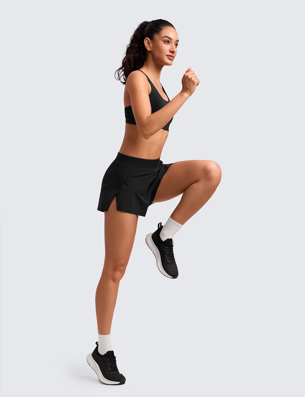 CRZ YOGA V Split Running Shorts for Women 2.5" - High Waisted Workout Athletic Gym Track with Liner Breathable Quick Dry