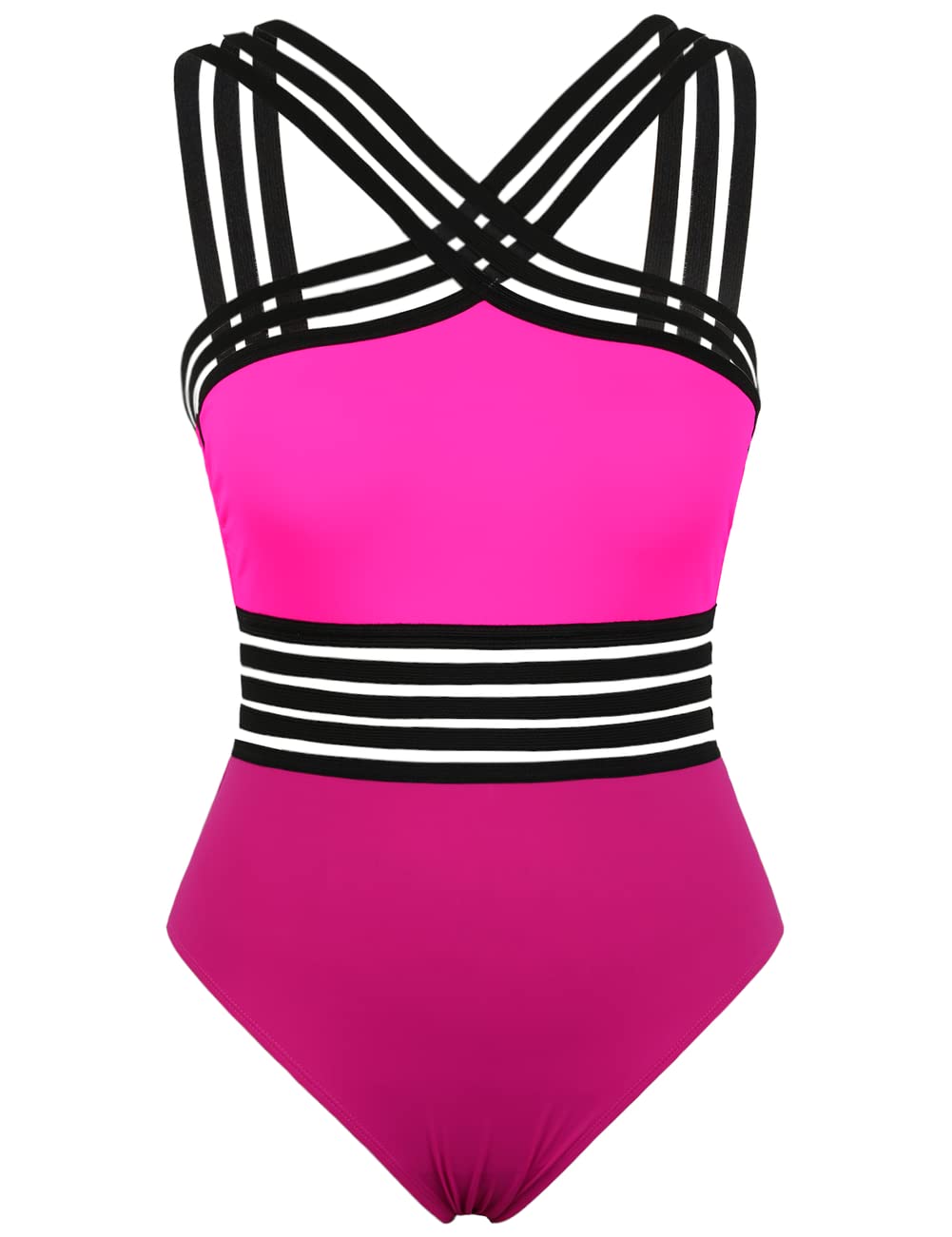 Hilor Women's Tummy Control Swimsuits Slimming One Piece Bathing Suits Front Crossover Swimwear