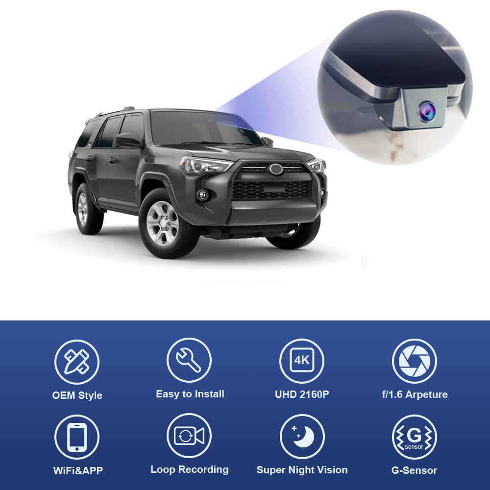 Fitcamx 2K Dual Dash Cam for 2020-2024 Toyota 4Runner TRD Sport Limited Pro Off-Road Venture SR5 Premium, OEM Style, Front 1440P Rear 1080P Video, WiFi&APP, Loop Recording, G-Sensor, 64GB Card