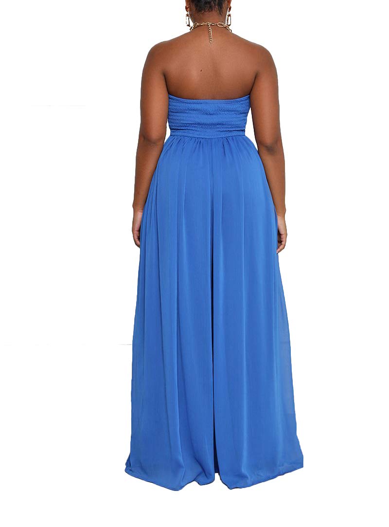Ophestin Women's Strapless Tube Wide Leg Jumpsuits Smocked Women Jumpsuits Dressy Casual Flowy One Piece Jumpsuits Rompers