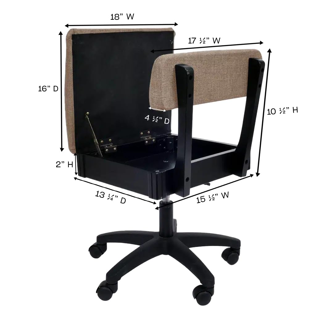 Arrow Sewing H8123 Adjustable Height Hydraulic Sewing and Craft Chair with Under Seat Storage and Solid Fabric, Lady Gray Fabric