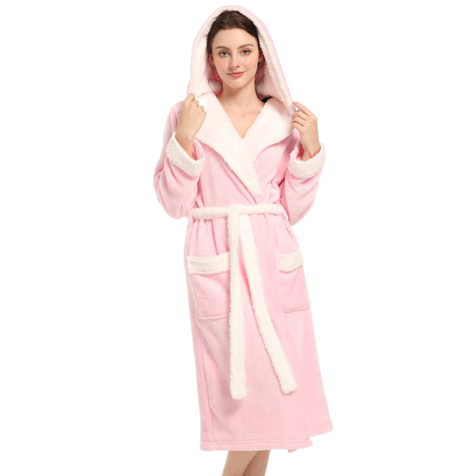 Inner Wish Women Hooded Plush Robe, Fleece Highly Absorbent Cozy Warm Bathrobe