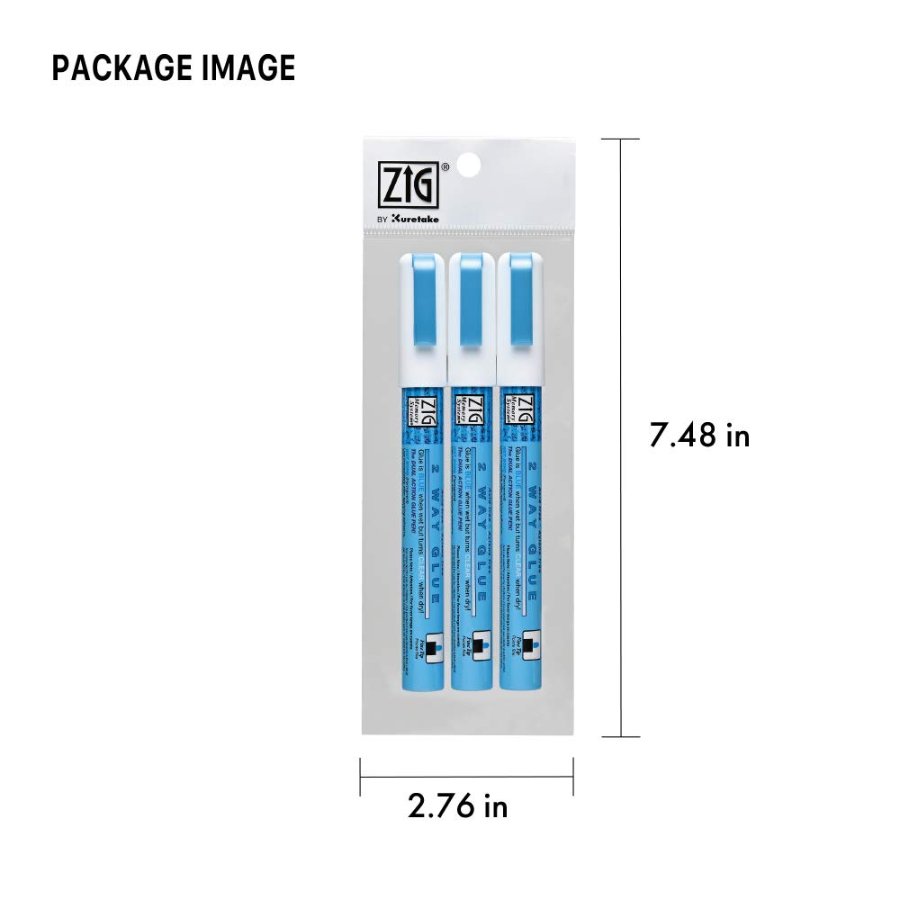 Kuretake Zig 2 Way Glue Pen 1mm Ball Tip 3 pcs Set, Adhesive for Professional,Artists, Crafting, Scrapbooking, Gift Card, Made in Japan