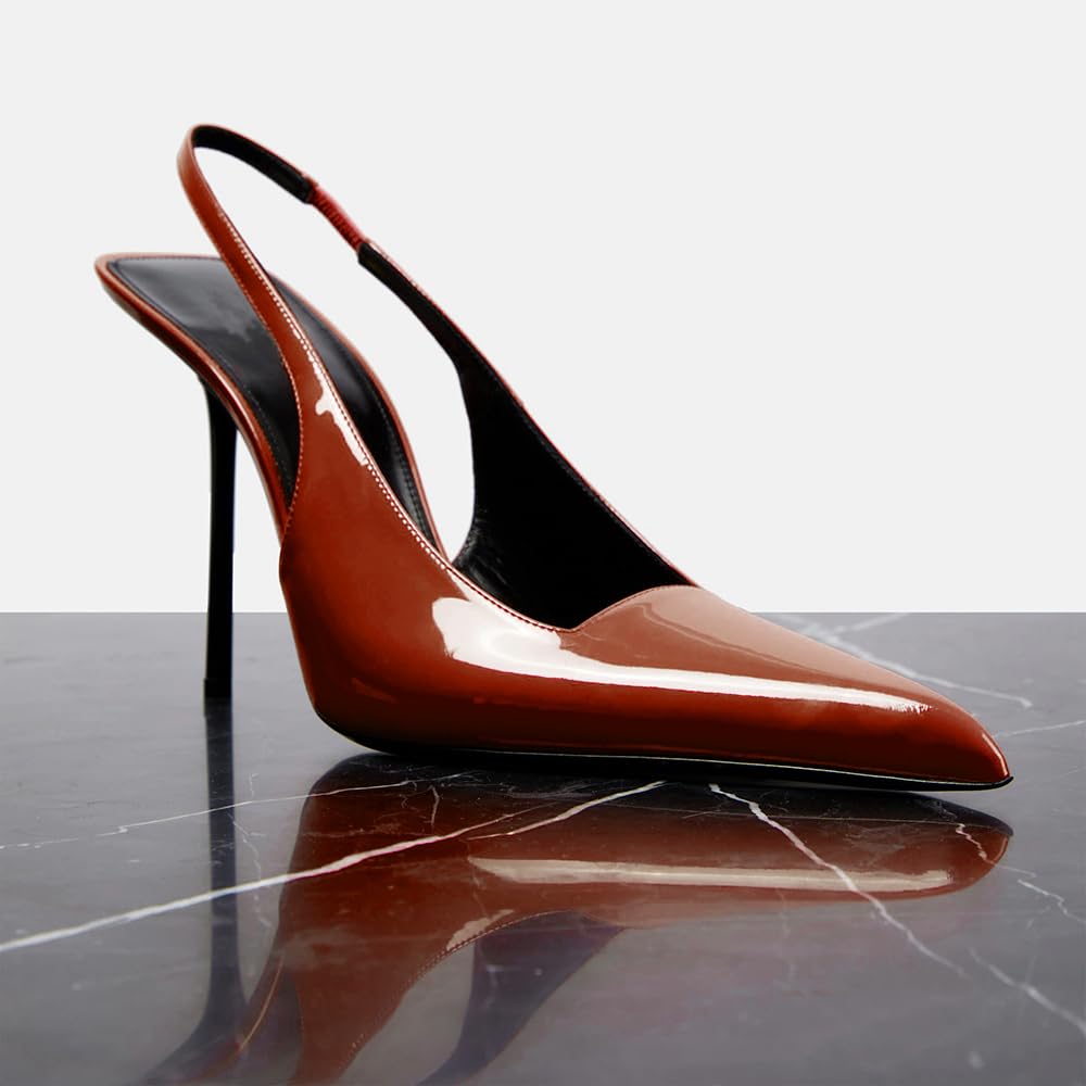 THESHY Women's Pointed Toe High Stiletto Heels Slingback Stretch Slip-on Pumps Backless Patent Leather Fashion Dress Shoes for Women