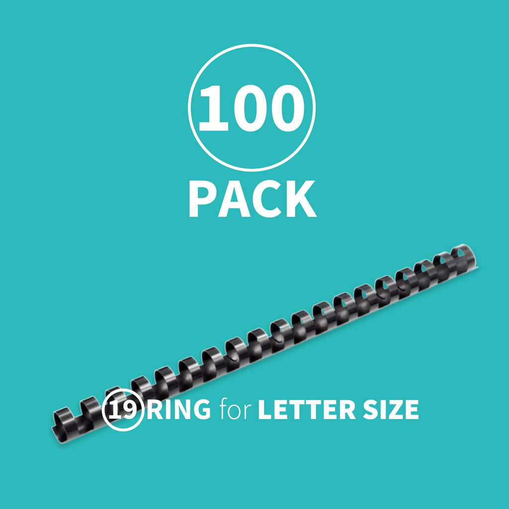 Binditek 100 Pack Plastic Binding Comb Spines, 1/2 Inch Diameter, 90 Sheet Capacity, for Letter Size, Black, for Students and Coworkers