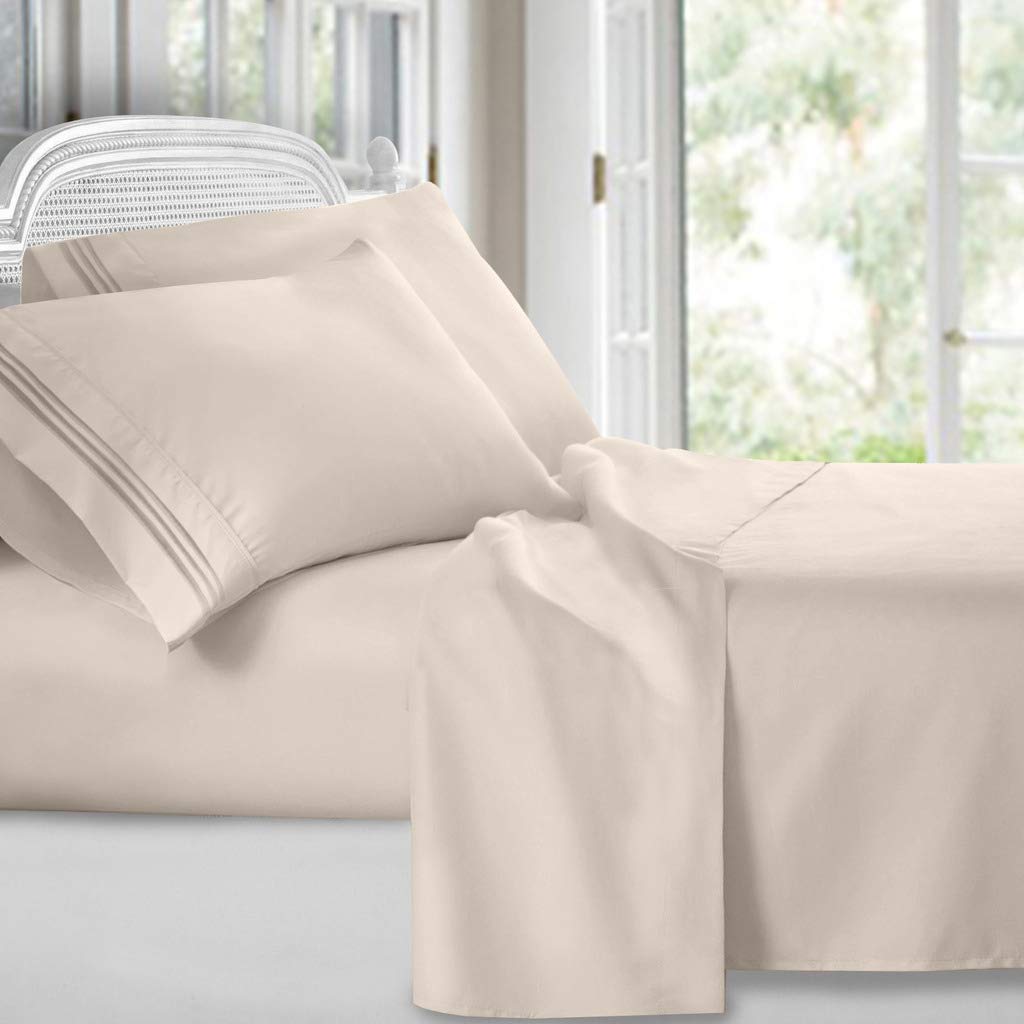 Clara Clark Bed Sheets, Premier 1800 Series 4 Piece Bed Sheet Set, Deep Pocket, Wrinkle, Fade, Stain Resistant, Luxury Soft Bedding Sheets & Pillowcases, Twin, Beach Blue