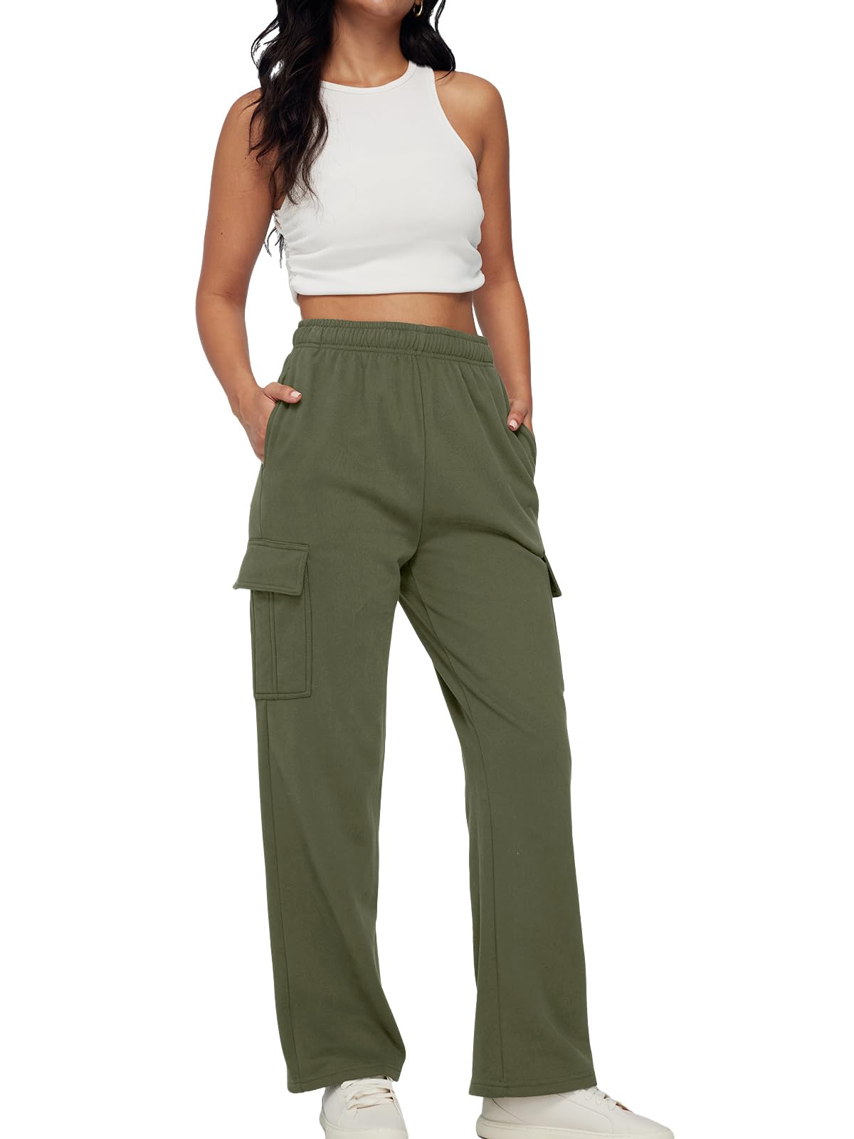 AUTOMET Womens Cargo Sweatpants Baggy Fleece High Waisted Joggers Sweat Pants Athletic Pants