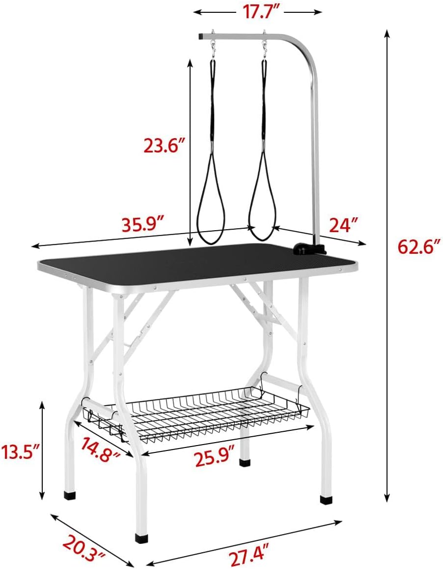 Yaheetech 36'' Dog Grooming Table, Pet Foldable Grooming Table w/Double Loops/Mesh Tray/Adjustable Arm, Black