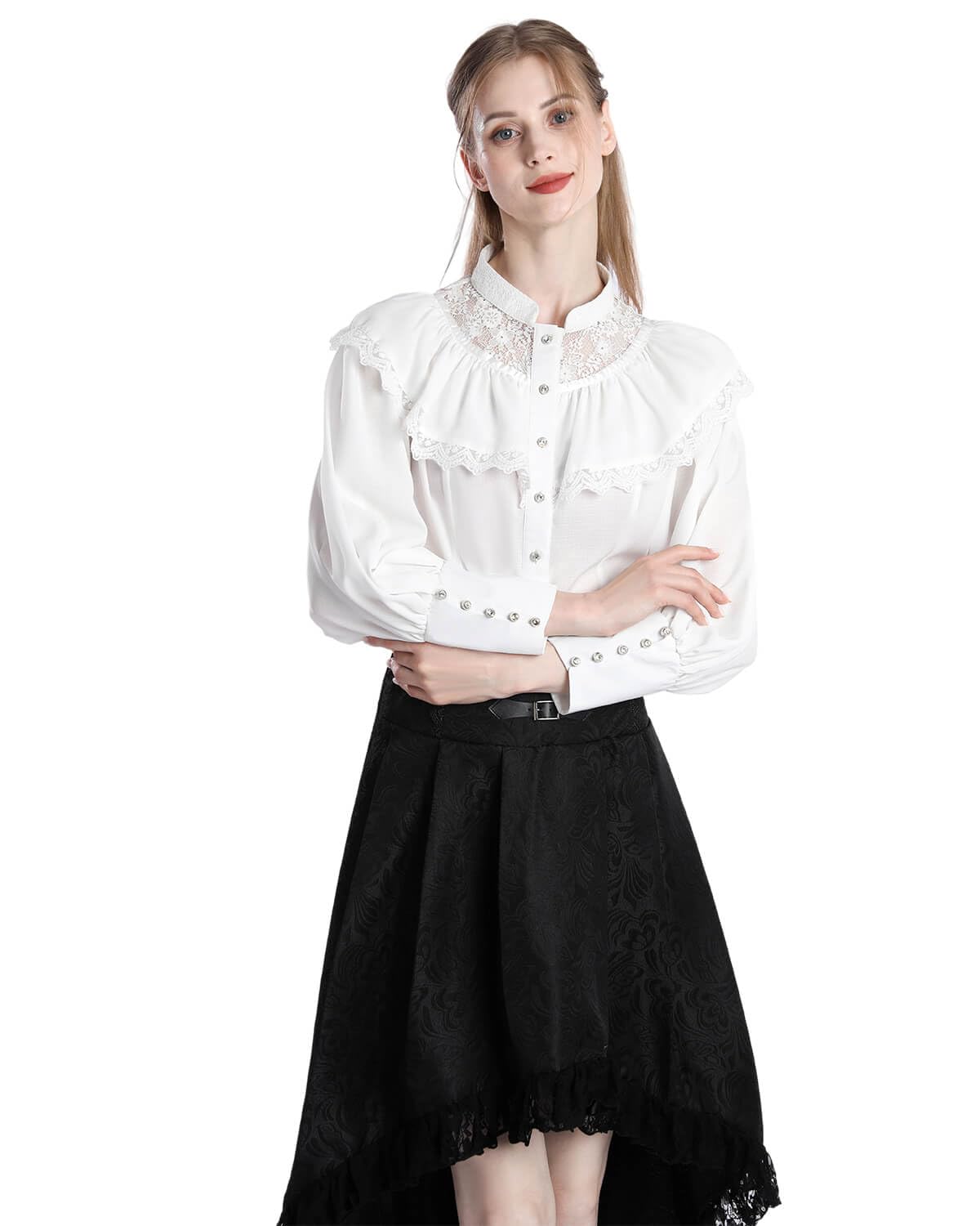 Nuoqi Victorian Blouse Womens Gothic Shirt Vintage Long Sleeve Lotus Ruffle Tops