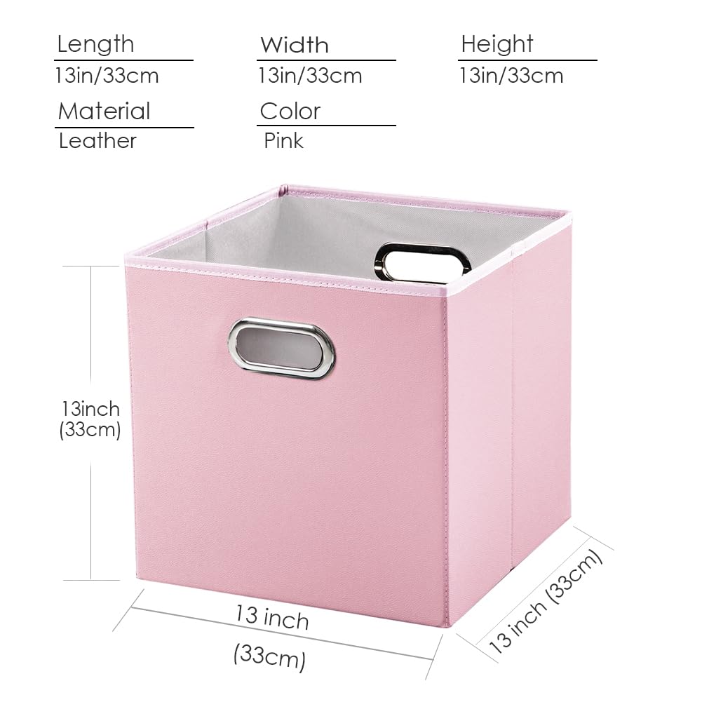 PRANDOM Leather Foldable Cube Storage Bins 11x11 inch [4-Pack] Fabric Storage Baskets Cubes Drawer with Cotton Handles Organizer for Shelves Nursery Closet Bedroom Clothes Black