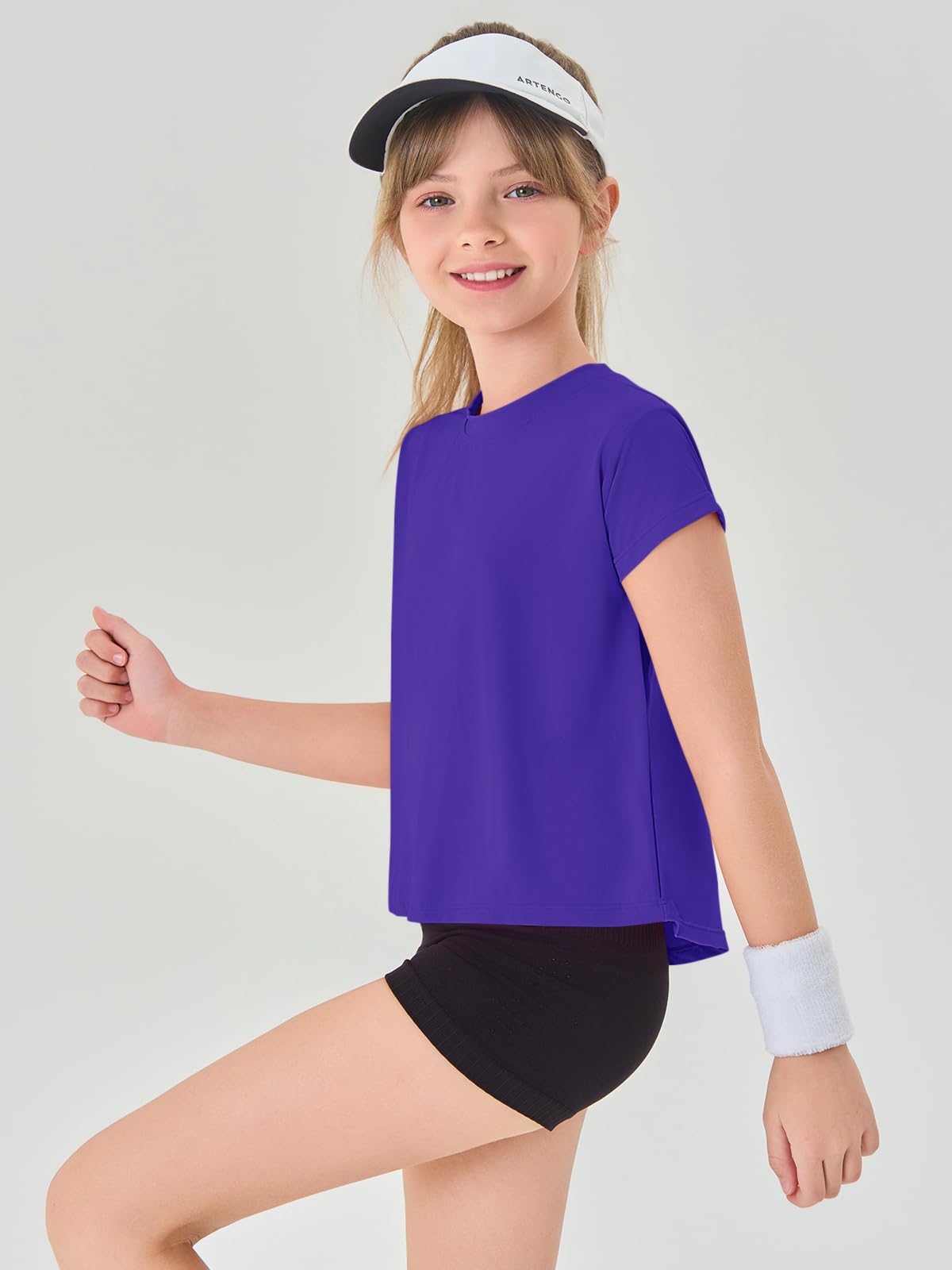 Haloumoning Girls Loose Athletic Shirts Short Sleeve Crop Tops Kids Quick Dry Gym Yoga Tees 5-14 Years