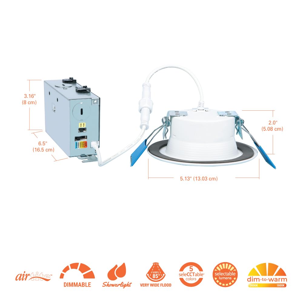 HALO RL 6 in Canless LED Recessed Ceiling Light with Selectable Color Temperature 2700K-5000K, Dim to Warm, 600lm, Indoor/Outdoor Wet Location Dimmable IC-Rated Downlight (Packaging May Vary)