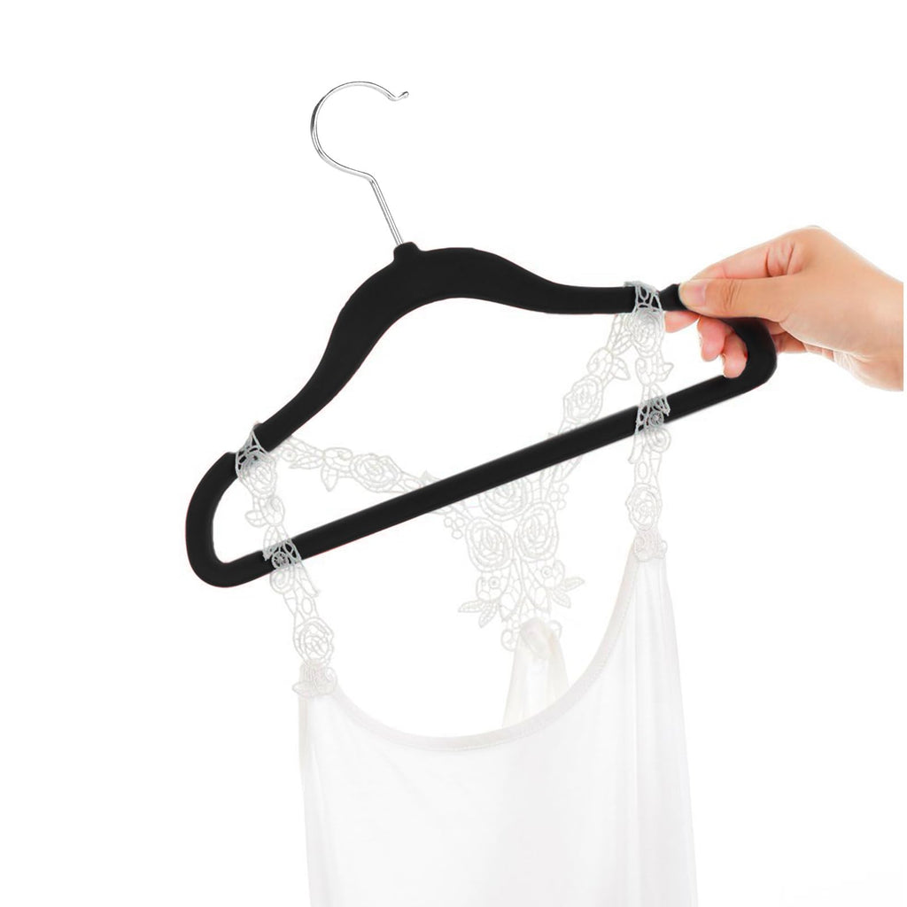 MIZGI Baby Velvet Hangers,Non-Slip Kids & Toddler Hangers,11.8 Inch Hangers for Baby Clothes,Pack of 50(Black/Black)