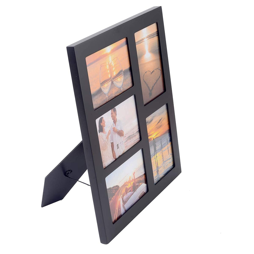 4x6 2-Opening Collage Frame Black Wood | Two 4x6 openings, shatter-resistant glass, tabletop & wall mount