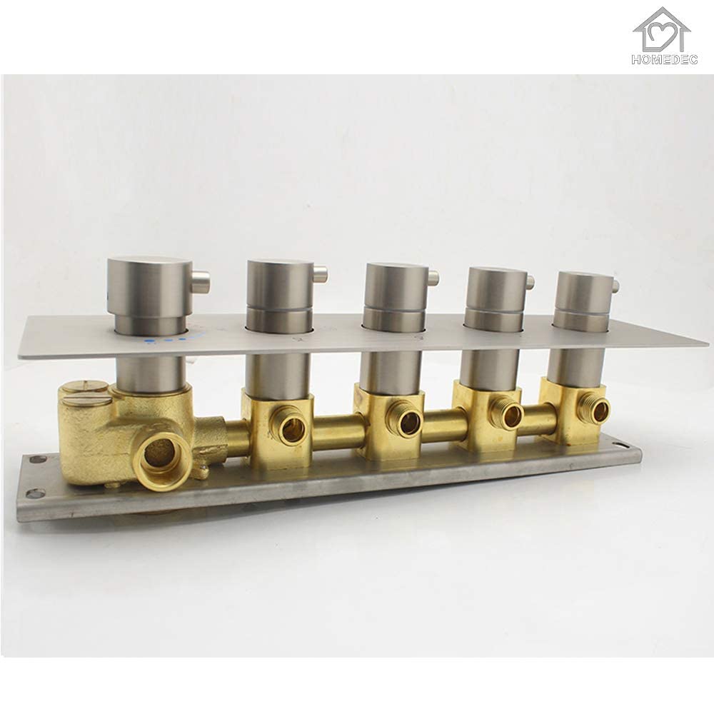 HOMEDEC 2 Way Shower Diverter Valve Brass Dual Functions Thermostatic Shower Mixing Valve Kit 3 Handle Flow Control Valve, 3/4 Inch Inlet, Can Use All Options At a Time, Matte Black