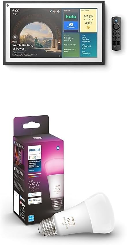 Echo Show 15 | Remote Included | with Philips Hue Smart Color Bulb