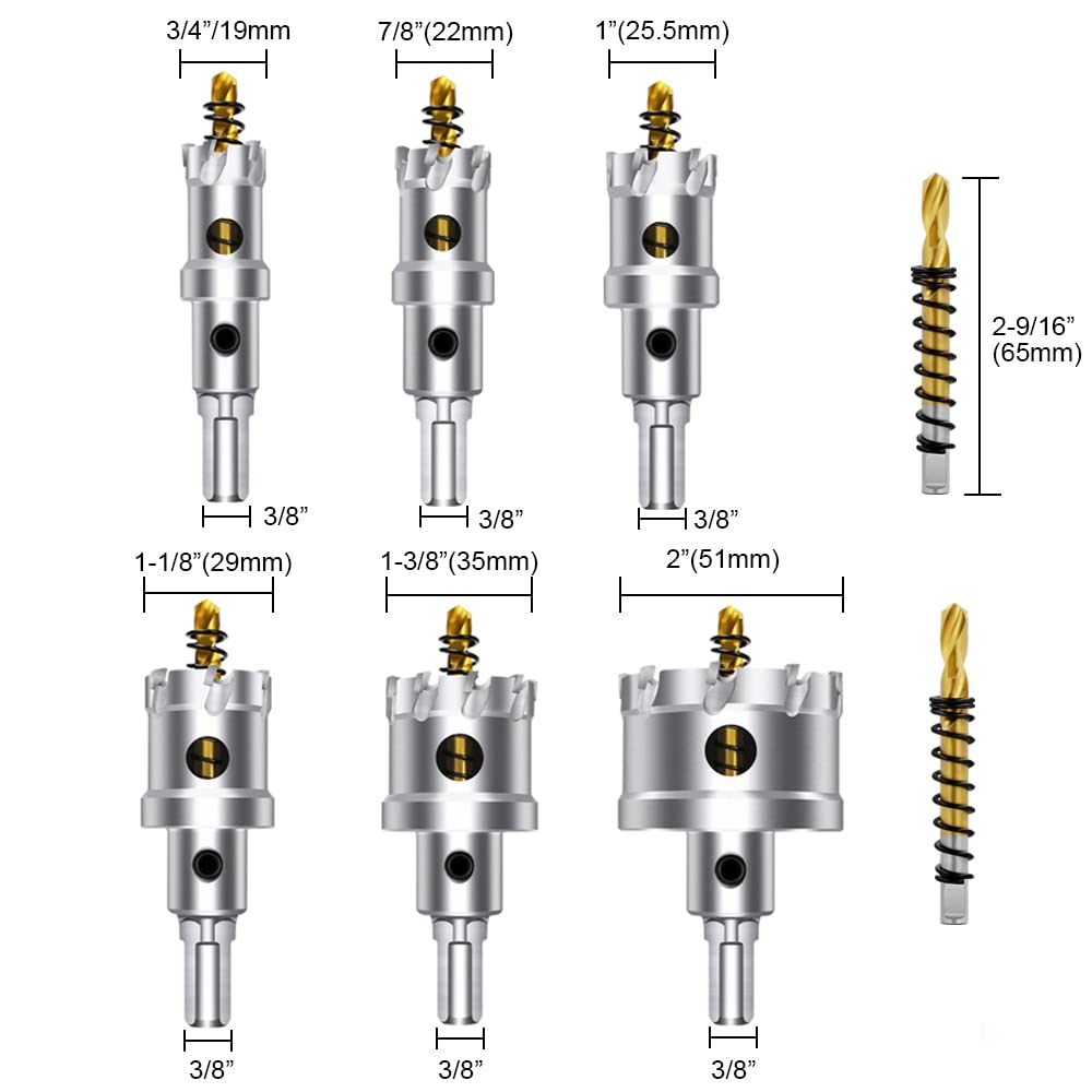 ASNOMY 12PCS TCT Hole Saw Kit for Hard Metal, 5/8"-2-1/8" Inch Tungsten Carbide Tipped Hole Cutter Set with Titanium-Plated Pilot Drill bit for Metal, Stainless Steel, Iron, Wood, Plastic