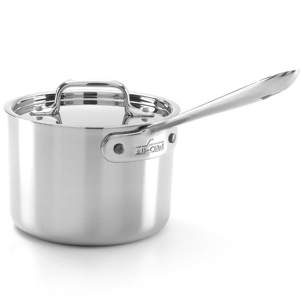 All-Clad D5 5-Ply Brushed Stainless Steel Sauce Pan 1.5 Quart Induction Oven Broiler Safe 600F Pots and Pans, Cookware Silver