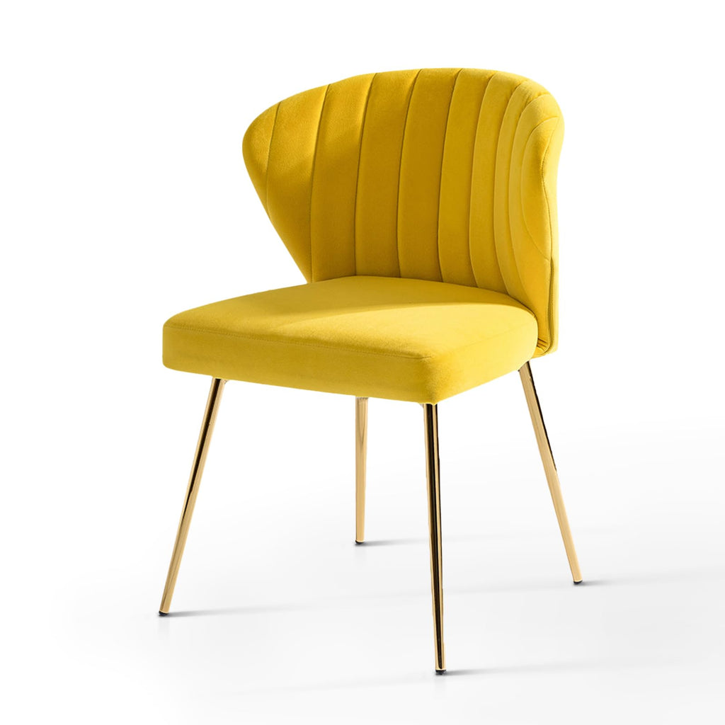 HULALA HOME Velvet Dining Chairs, Modern Small Armless Accent Chair with Gold Metal Legs, Living Room Upholstered Cute Side Chair, Elegant Tufted Back Vanity Chair for Bedroom, Auburn