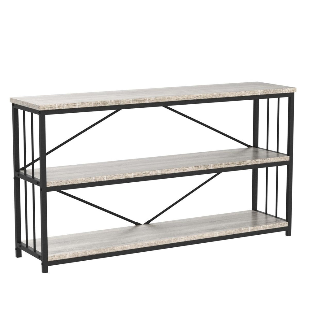 LVB Black Console Table, Modern Entryway Table for Hallway Living Room, Industrial Sofa Table Behind Couch, Farmhouse Wooden Metal Entry Table for Foyer with 3-Tier Storage Shelves, Black Oak, 55 Inch