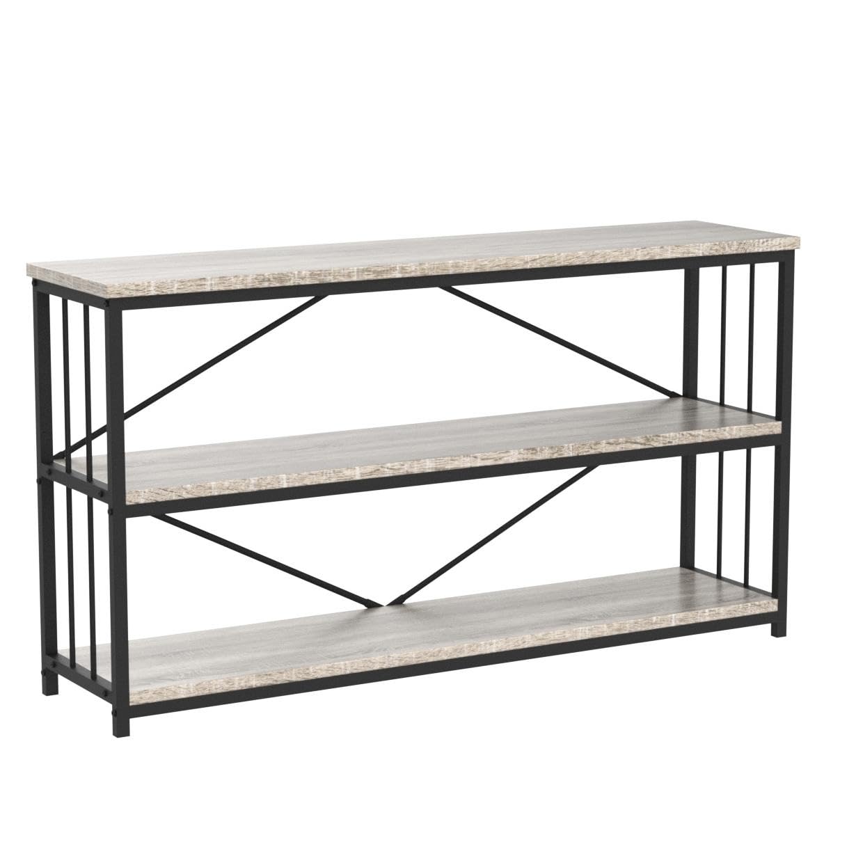 LVB Black Console Table, Modern Entryway Table for Hallway Living Room, Industrial Sofa Table Behind Couch, Farmhouse Wooden Metal Entry Table for Foyer with 3-Tier Storage Shelves, Black Oak, 55 Inch