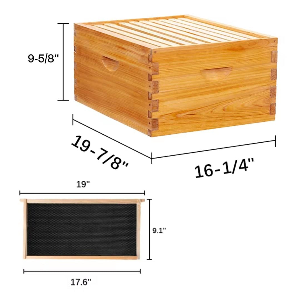 8-Frame Beehive Box Langstroth Deep Brood Box Dipped in 100% Beeswax Includes Wooden Frames & Waxed Foundations (Unassembled)