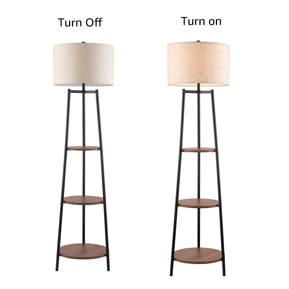 ROSEN GARDEN Floor Lamp, Standing Reading Light with Shelves and Fabric Shade, Modern Tall Pole Lamp, Accent Furniture Décor Lighting for Living Room, Bedrooms (Gold, 4-Tier)