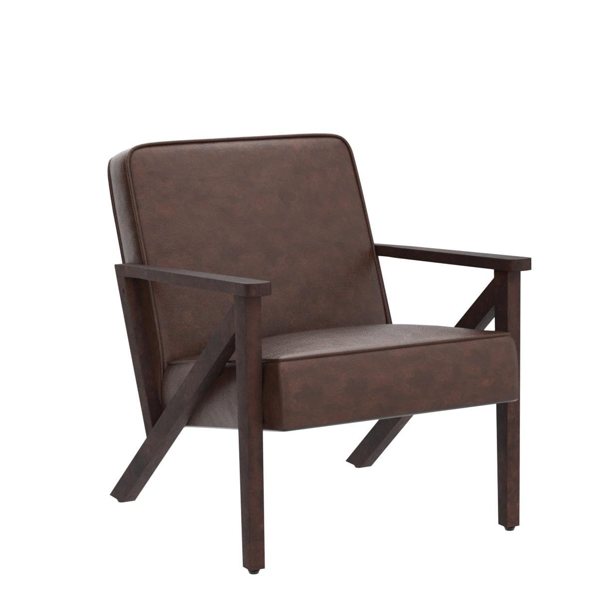 Yaheetech Accent Chair, PU Leather Reading Chair, Mid Century Modern Arm Chair with Solid Wood Frame for Living Room Bedroom Waiting Room, 2 Pieces, Black