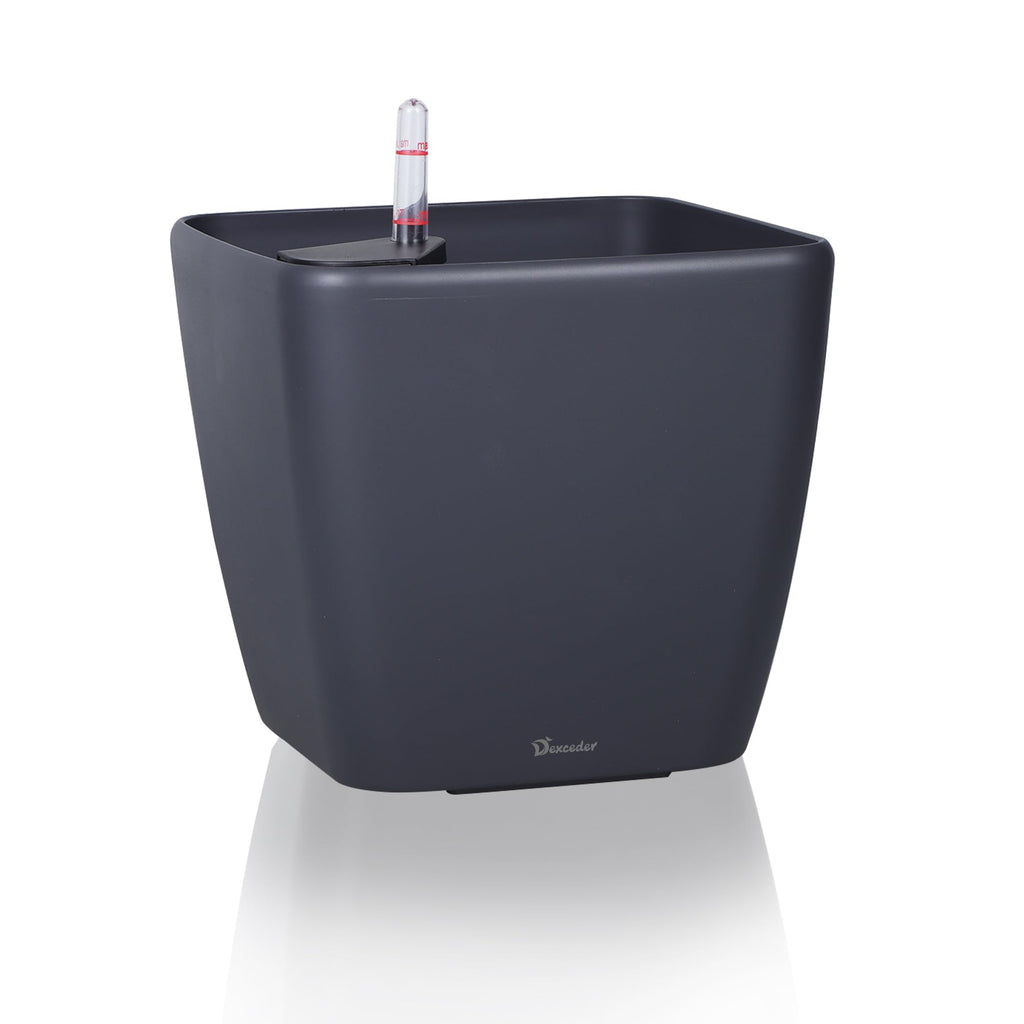 Dexceder 9x8 Self Watering Planter (Black High Gloss) | Inner Mat Design, Thickened Table Flower Plant Pot with Water Level Indicator Indoor Outdoor