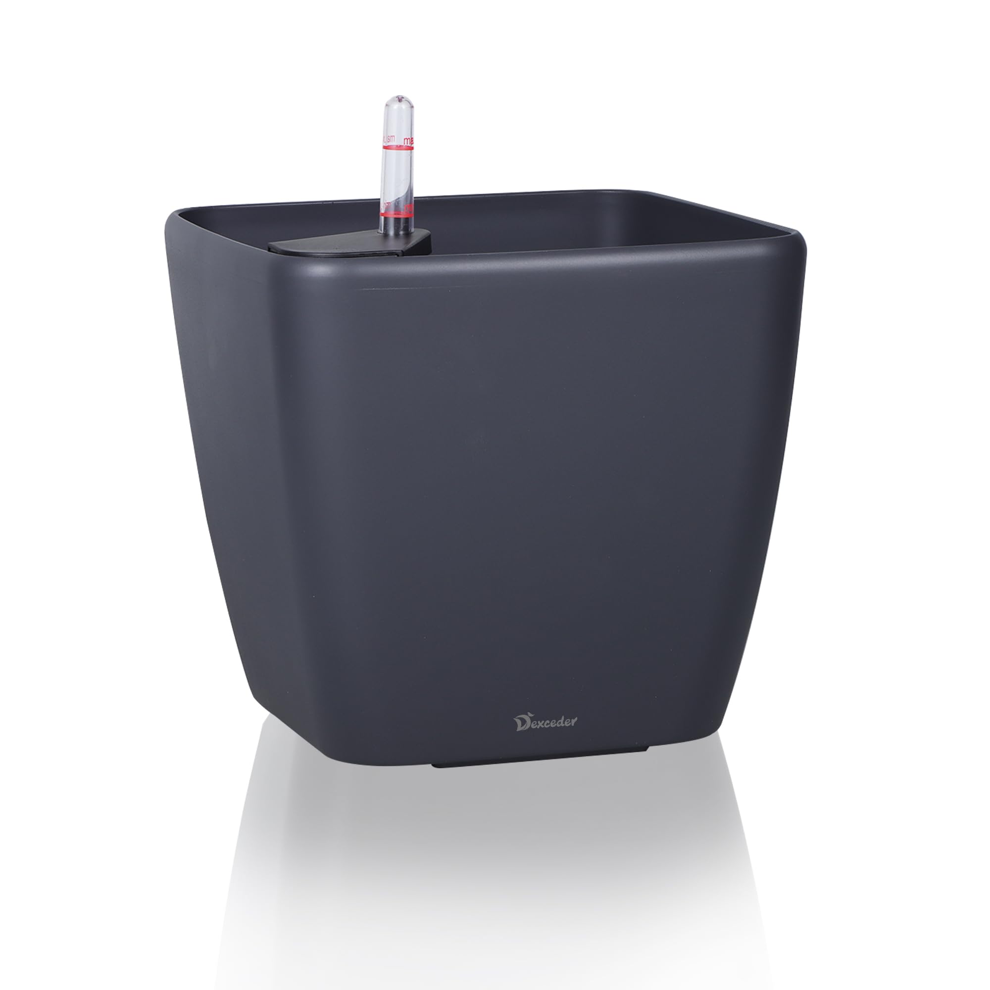 Dexceder 9x8 Self Watering Planter (Black High Gloss) | Inner Mat Design, Thickened Table Flower Plant Pot with Water Level Indicator Indoor Outdoor