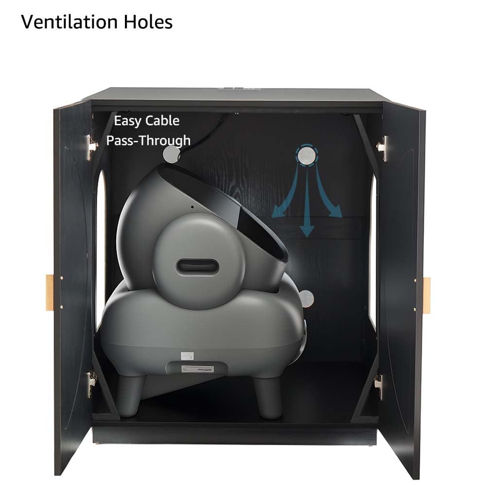 unipaws Extra Large Cat Litter Box Enclosure for Self-Cleaning & Automatic Litter Boxes, Tall Cabinet with Charging Station, Wooden Dog Proof Hidden Cat House for Top Entry Litter Box