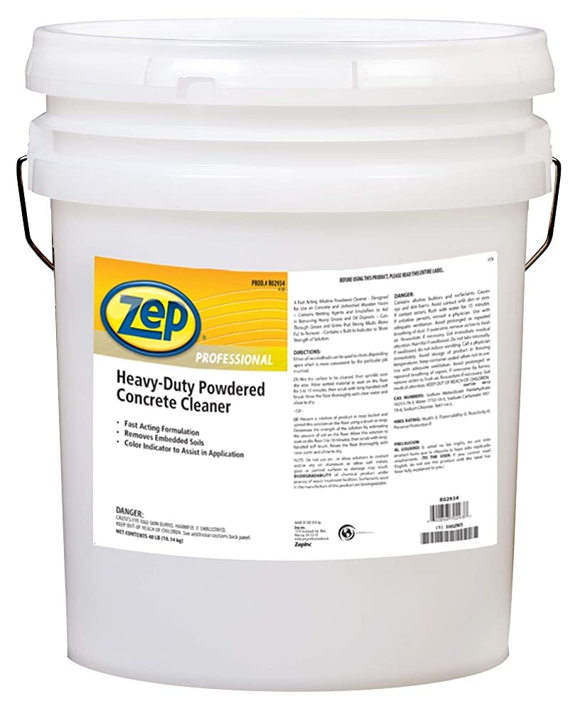 Zep Professional Heavy-Duty Powdered Concrete Cleaner, 40Lb. Bucket, Biodegradable, Dissolves Quickly and Removes Tough, Embedded Soils (R02934), Orange