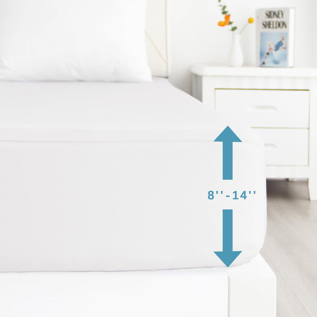 2 Pack Twin Mattress Protector Waterproof, Noiseless & Soft Coverage Mattress Fitted Sheet Twin with Deep Pocket up to 14", Super Breathable & Easy Wash Twin Size Mattress Protector