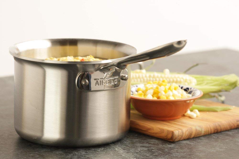 All-Clad D5 5-Ply Brushed Stainless Steel Sauce Pan 1.5 Quart Induction Oven Broiler Safe 600F Pots and Pans, Cookware Silver
