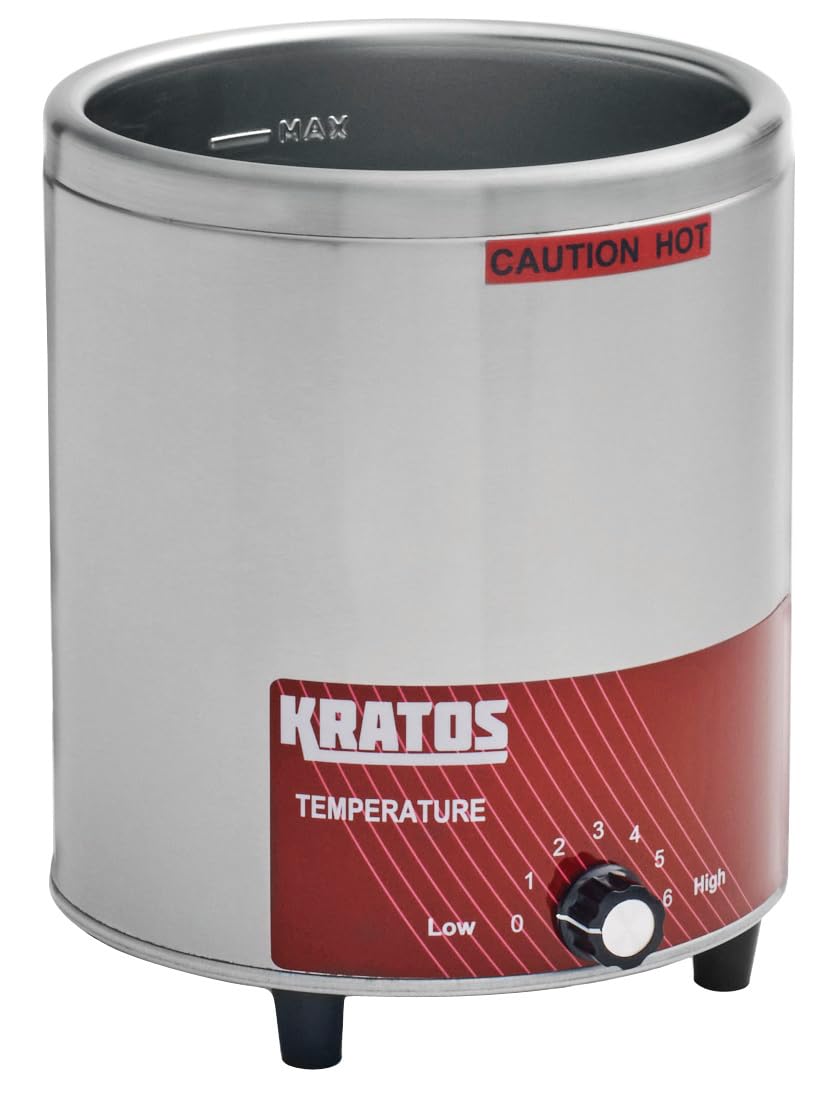 Kratos Commercial Hot Topping Dispenser with Heated Spout. 3.5 Quart Capacity - Accepts #10 Cans. Countertop Stainless Steel Warmer & Dispenser for Cheese, Hot Fudge, Caramel Sauce. 120V (29M-008)