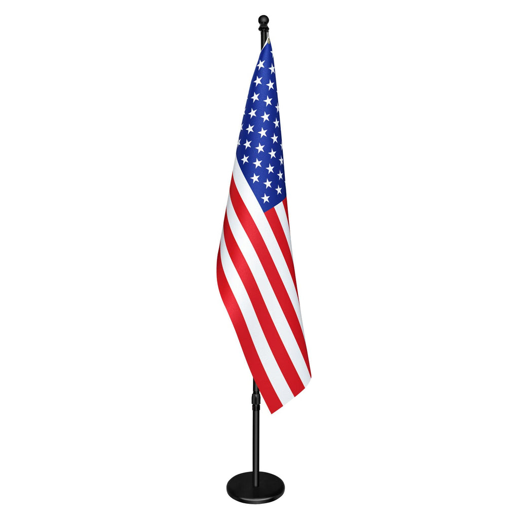 Indoor Flagpole with Base,Telescoping Flag Pole 6FT-8FT, Flagpoles Rotate 360 Degrees, 3X5 USA Flag-Heavy Duty Water Resistant Polyester Canvas Embroidered Stars. Suitable for Office, Auditorium, School, Use (1-pack)