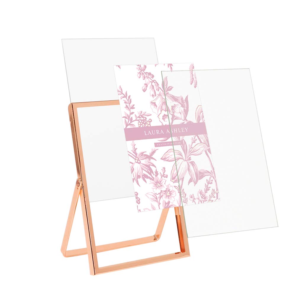 Laura Ashley 2x3 Rose Gold Flat Metal Picture Frame (Vertical) with Pull-Out Easel Stand, Made for Tabletop, Counterspace, Shelf and Desk (2x3, Rose Gold)