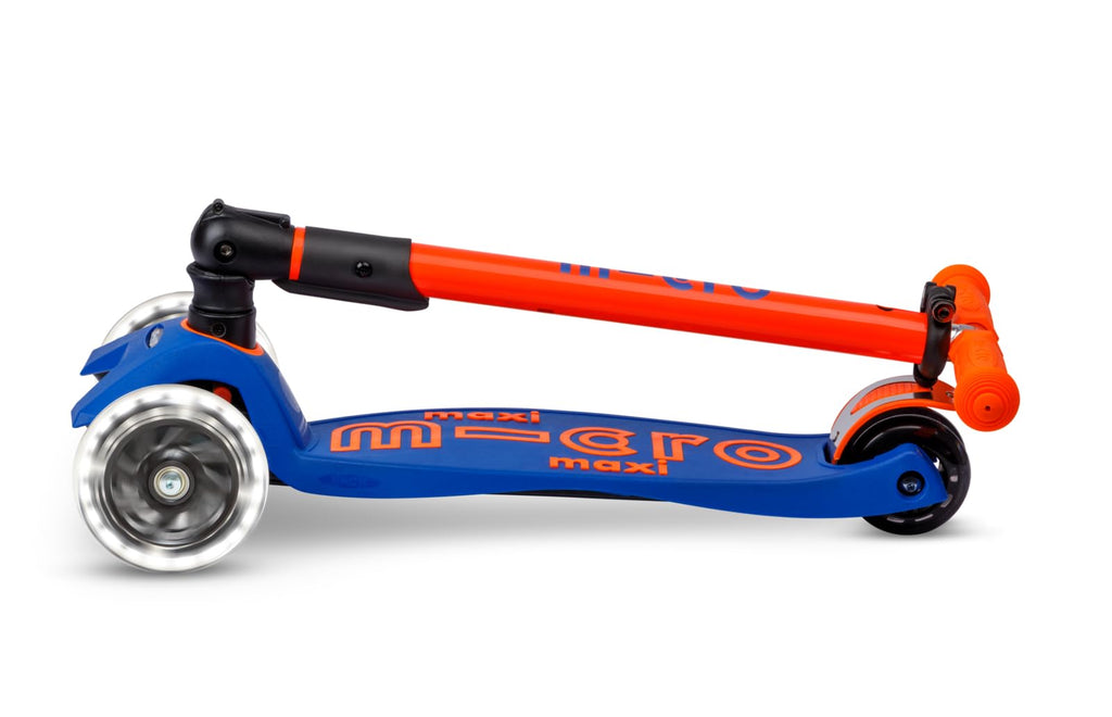 Micro Kickboard | Maxi Foldable LED Kids Scooter for Ages 5-12 | Children up to 110 lbs | 3 Wheel Lean-to-Steer Design | Adjustable T Bar | Smooth Ride, Motion Activated PU LED Wheels | Swiss Design