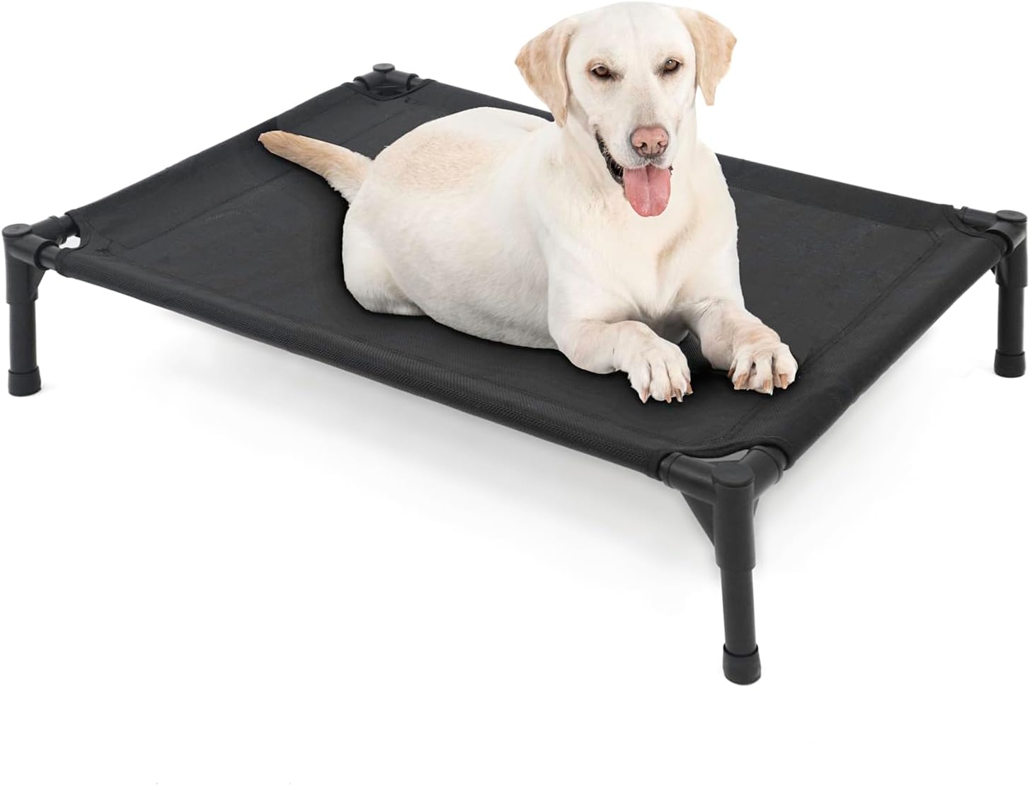 Garnpet Elevated Dog Bed for Large Dogs, Raised Dog Cot Fits Up to 120 LBs, Heavy Duty Pet Cots with Durable Supportive Teslin Recyclable Washable Mesh, Indoor & Outdoor Pet Bed, Black
