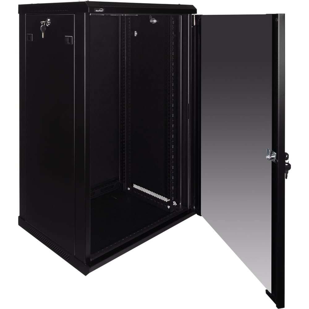 NavePoint 12U Server Rack Enclosure - 23.6” Deep, Wall Mount Network Cabinet with Locking Glass Door for 19” IT Equipment, Network Rack with 2 Fans, Removable Side Panels, Black