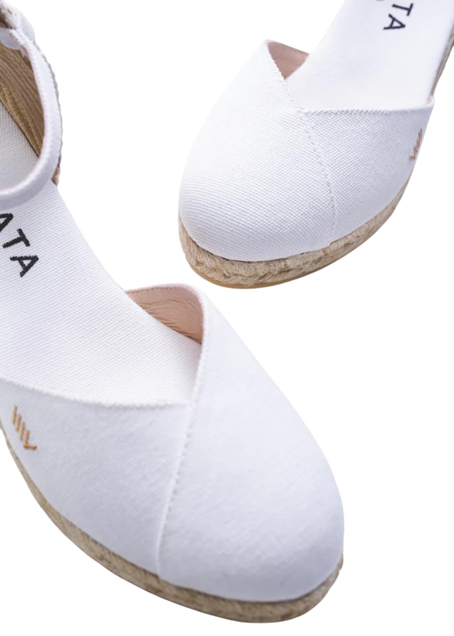 Viscata Pubol Espadrille Canvas Low Wedges with Ankle Strap Spain Handmade 2” Heel Women's Sandals with Breathable Organic Cotton Canvas and 100% Natural Jute for all Occasions: Casual, Work, Party