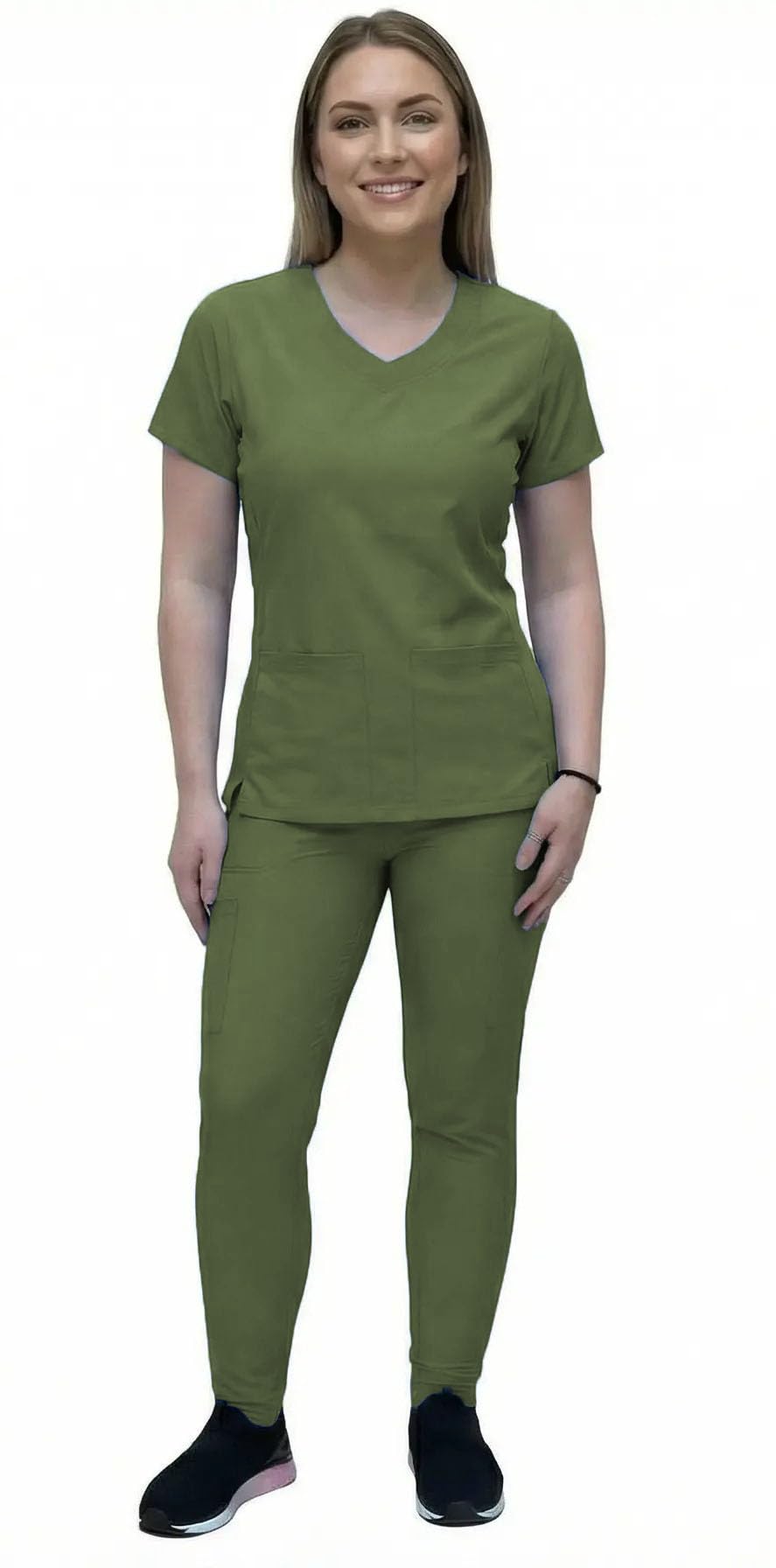 ANGIE UNIFORMS YOGAFLEX Jogger Scrubs for Women Set. Soft & Stretchy. Side Spandex 2 Pockets Top with Yoga Waist Joggers